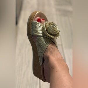 Alex Marie Metallic Gold Mules with Rosette Detail